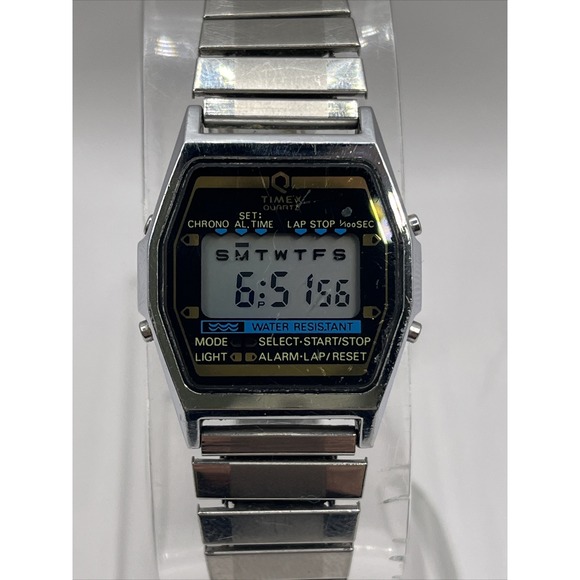 Timex Q 1988 Digital Women's Watch Silver Alarm Timer Chrono- New Battery - Picture 1 of 5